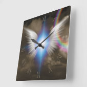 白い天使の翼 スクエア壁時計 (傾斜)