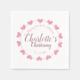 白い女の子の《キリスト教》洗礼式や命名式ナプキンとピンクの花 スタンダードカクテルナプキン