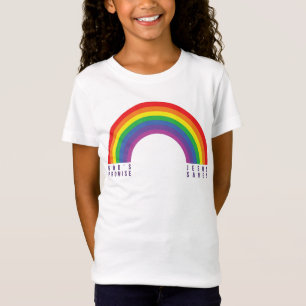 『白い女の子のTシャツ虹の神の約束』 Tシャツ