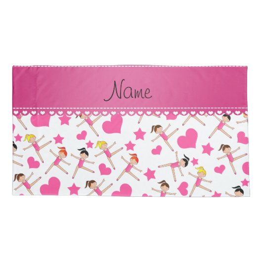 白い女パーソナライズされたの子の体操ハートスターの名前 枕カバー (裏面)