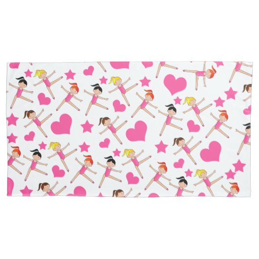 白い女パーソナライズされたの子の体操ハートスターの名前 枕カバー (正面)