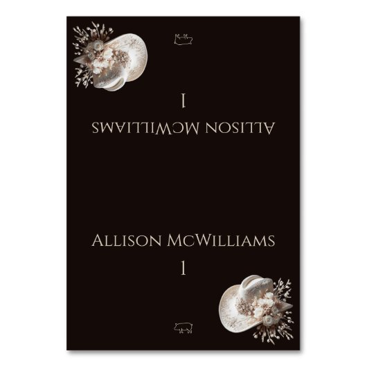 白い女性のカーボーイハットと花ポークアイコン テーブルナンバー (正面)