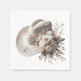 白い女性のカーボーイ帽子（花あり） スタンダードカクテルナプキン