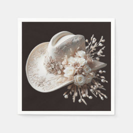 白い女性のカーボーイ帽子（花あり） スタンダードカクテルナプキン