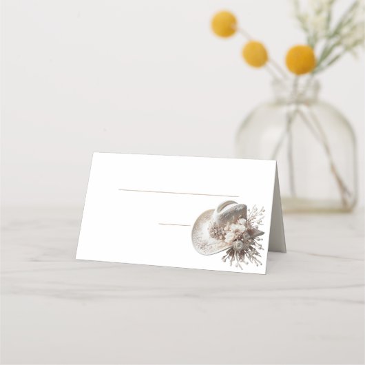 白い女性のカーボーイ帽子（花あり） プレイスカード (裏面)