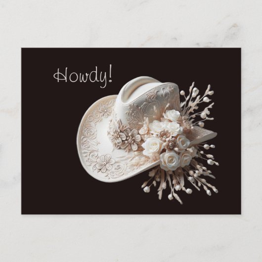 白い女性のカーボーイ帽子（花あり） ポストカード (正面)