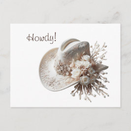 白い女性のカーボーイ帽子（花あり） ポストカード