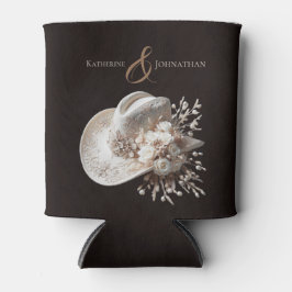 白い女性のカーボーイ帽子（花あり） 缶クーラー