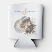 白い女性のカーボーイ帽子（花あり） 缶クーラー (正面)