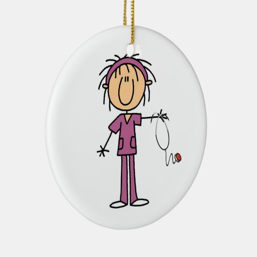 白い女性の棒の姿のナースのTシャツおよびギフト セラミックオーナメント (右)