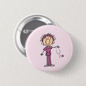 白い女性の棒の姿のナースのTシャツおよびギフト 缶バッジ (正面&裏面)