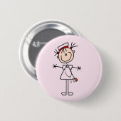 白い女性の棒の姿のナース2のギフト 缶バッジ (正面&裏面)