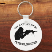 白い女性銃は愚かではない キーホルダー (正面)