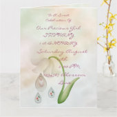 白い妖精のドロップレット1st誕生日カード カード (黄色い花)