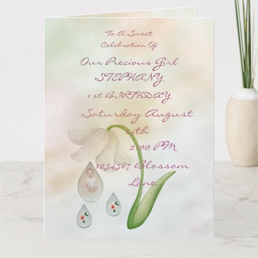 白い妖精のドロップレット1st誕生日カード カード (正面)