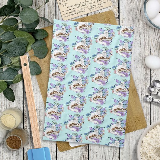 白い妖精のネコ キッチンタオル