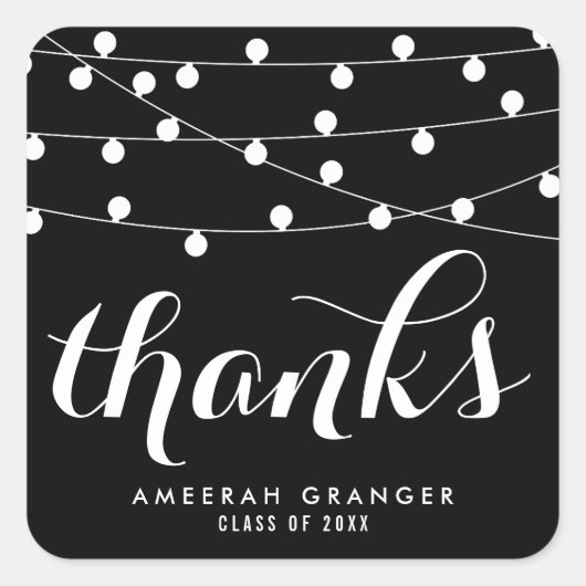 白い妖精のライト |ブラック・サンキュー・ステッカー スクエアシール (正面)