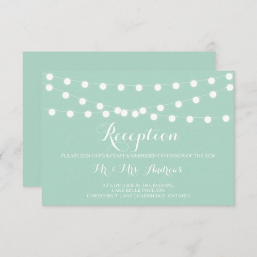 白い妖精のライト |ミントウェディングレセプションカード エンクロージャーカード (正面/裏面)