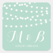 白い妖精のライト |ミント結婚のモノグラムのシール スクエアシール (正面)