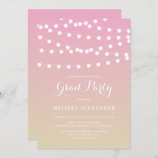 白い妖精のライト |卒業グラデーション招待状 招待状 (正面/裏面)