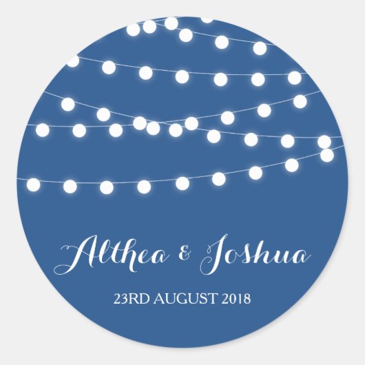 白い妖精のライト |青い結婚式用シール ラウンドシール (正面)