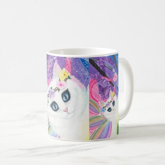白い妖精猫の蝶バラの芸術のマグ コーヒーマグカップ (正面右)