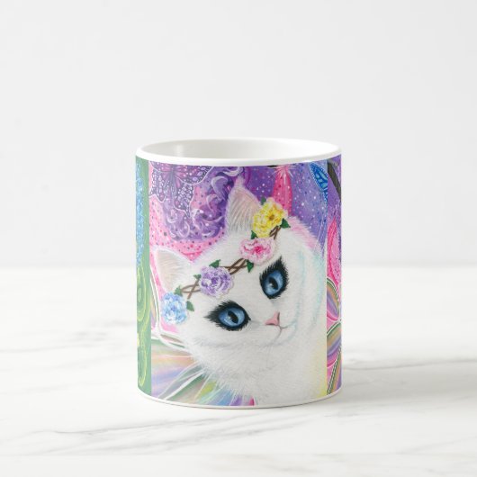 白い妖精猫の蝶バラの芸術のマグ コーヒーマグカップ (中央)