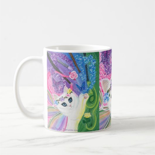 白い妖精猫の蝶バラの芸術のマグ コーヒーマグカップ (左)