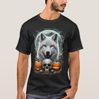 白い威厳のあるウルフTシャツ – Moonlit Mystique Des Tシャツ