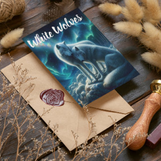 白い威厳のあるオオカミが休む ポストカード