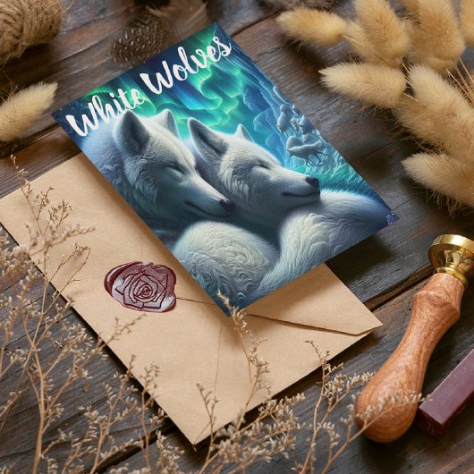 白い威厳のあるオオカミが休む ポストカード