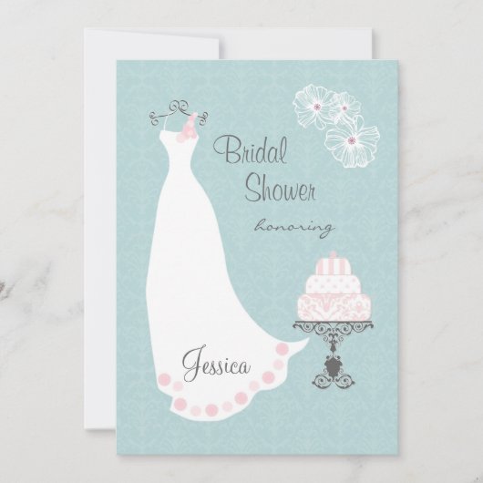 白い婚礼衣裳およびケーキのブライダルシャワーの招待 招待状 (正面)