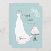 白い婚礼衣裳およびケーキのブライダルシャワーの招待 招待状 (正面/裏面)