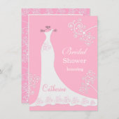 白い婚礼衣裳、ピンクのブライダルシャワーの渦巻 招待状 (正面/裏面)