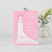 白い婚礼衣裳、ピンクのブライダルシャワーの渦巻 招待状 (スタンド正面)