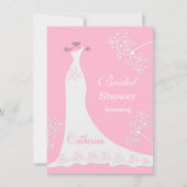 白い婚礼衣裳、ピンクのブライダルシャワーの渦巻 招待状 (正面)