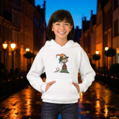 白い子ネコを持つ小さなさまじい可愛い魔女