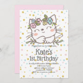 白い子ネコネコ、子ネコ、動物 招待状 (正面/裏面)