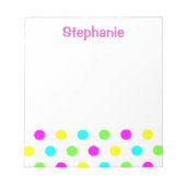 白い子供の名前のおもしろいでカラフルな水玉模様 ノートパッド (正面)