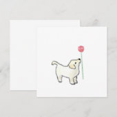 白い子犬がピンクの花を嗅ぐ 招待状 (正面/裏面)