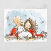 白い子犬とカップル ポストカード (正面)