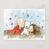 白い子犬とカップル ポストカード (正面)