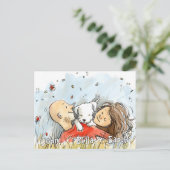 白い子犬とカップル ポストカード (スタンド正面)