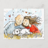 白い子犬とカップル ポストカード (正面)
