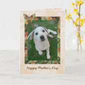 白い子犬の母の日カード|写真テンプレート カード (黄色い花)