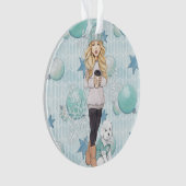 白い子犬を持つブロンドの女の子 オーナメント (正面)