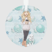 白い子犬を持つブロンドの女の子 オーナメント (裏面)