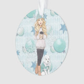 白い子犬を持つブロンドの女の子 オーナメント (正面)