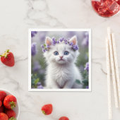 白い子猫とローレル薄紫 スタンダードカクテルナプキン (インサイチュ)