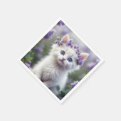 白い子猫とローレル薄紫 スタンダードカクテルナプキン (角)